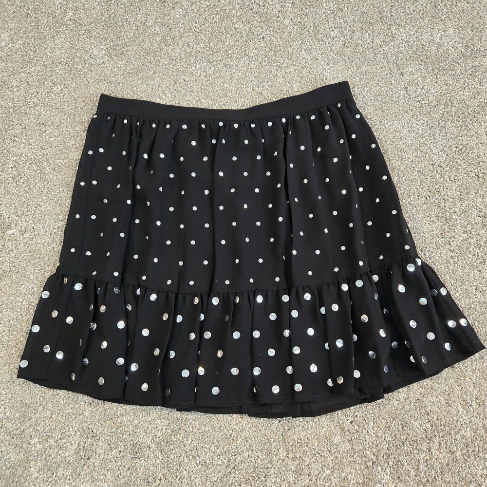 Michael Kors Women's Black Polka Dot Skirt Size L, Sheer, Lined Side Zip New